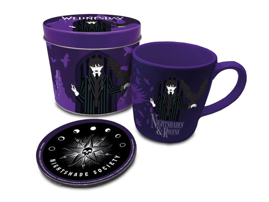 MERCREDI Nightshades & Ravens Box métal, mug & sous verre